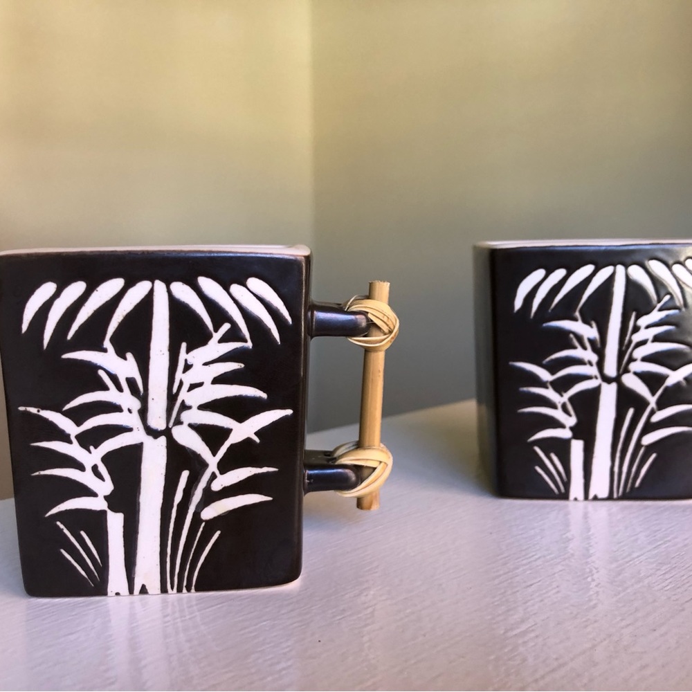 Bamboo Themed Tea Cups with Bamboo Handles Set of 2